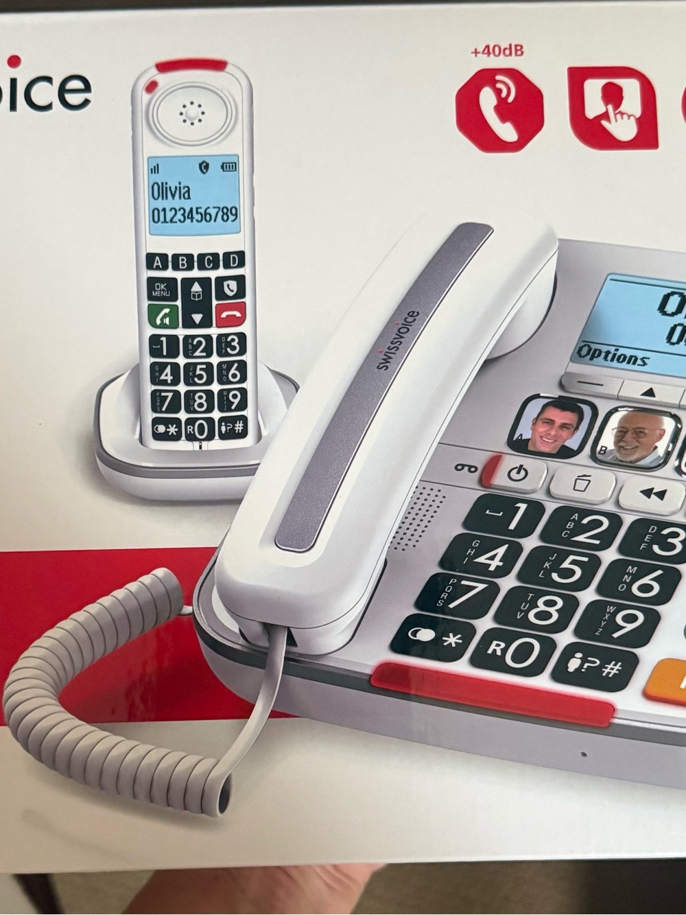 White Corded-Cordless Home Phone with Large Buttons